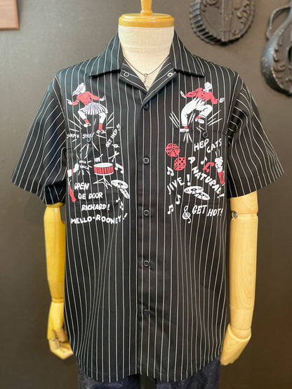 Short Sleeve Stripe Work Shirts "Hep Cats"Black/半袖ストライプワークシャツ"ヘップキャッツ"ブラック