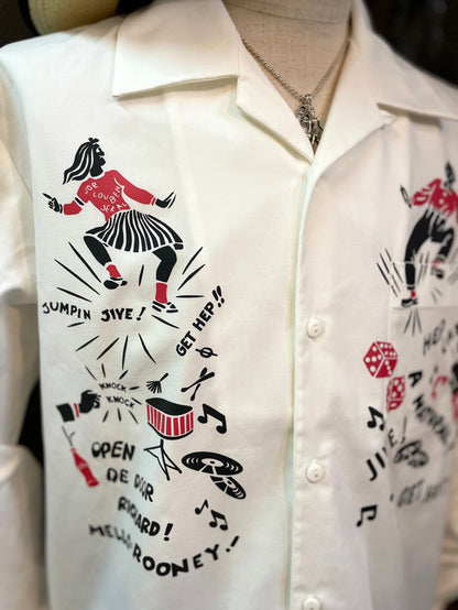 Long Sleeve open collar Shirts "Hep Cats"White