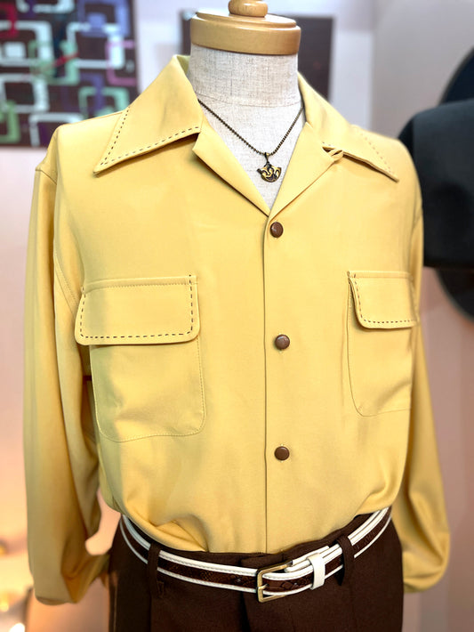 Long Sleeve 50's Style  Hand Stitch Shirts ”Mustard"/長袖ハンドステッチオープンカラーシャツ"マスタード＆ブラウンステッチ"