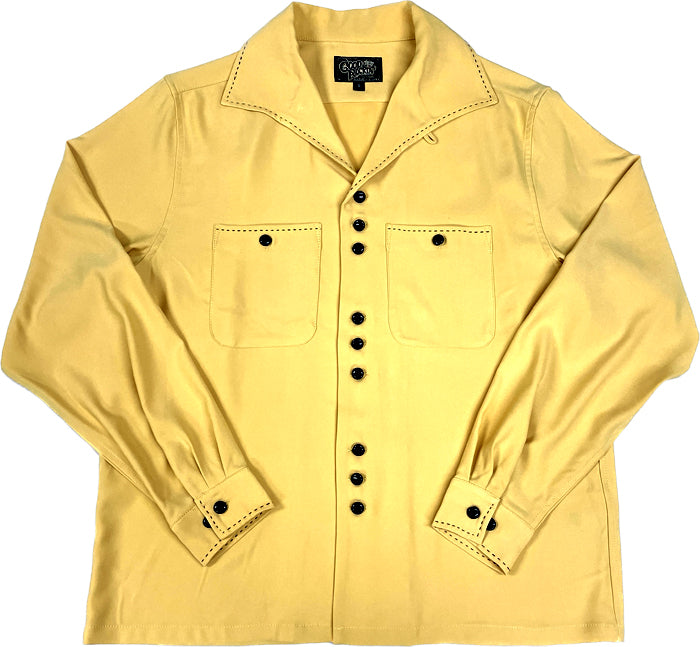 Long Sleeve Triple Button  Hand Stitch Shirts ”Mustard＆Black"/長袖ハンドステッチトリプルボタンイタリアンカラーシャツ"マスタード＆ブラックステッチ"