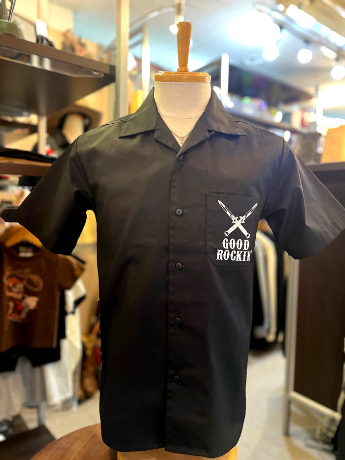 Short Sleeve open collar Shirts "Rock&Roll"Black/半袖オープンカラーシャツ"ロックンロール"ブラック