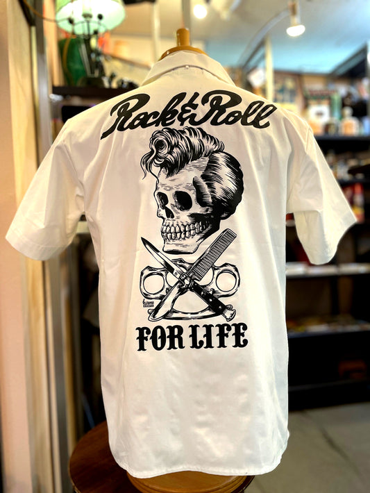 Short Sleeve open collar Shirts "Rock&Roll"White/半袖オープンカラーシャツ"ロックンロール"ホワイト