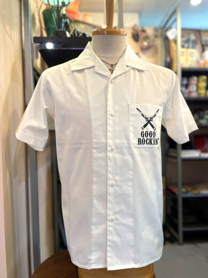 Short Sleeve open collar Shirts "Rock&amp;Roll"White