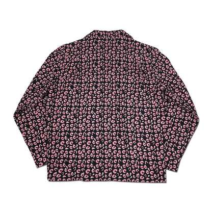 Long Sleeve Rayon Print Shirt「Black&Pink Leopard」/長袖レーヨンプリントシャツ「ブラック＆ピンクレオパード」