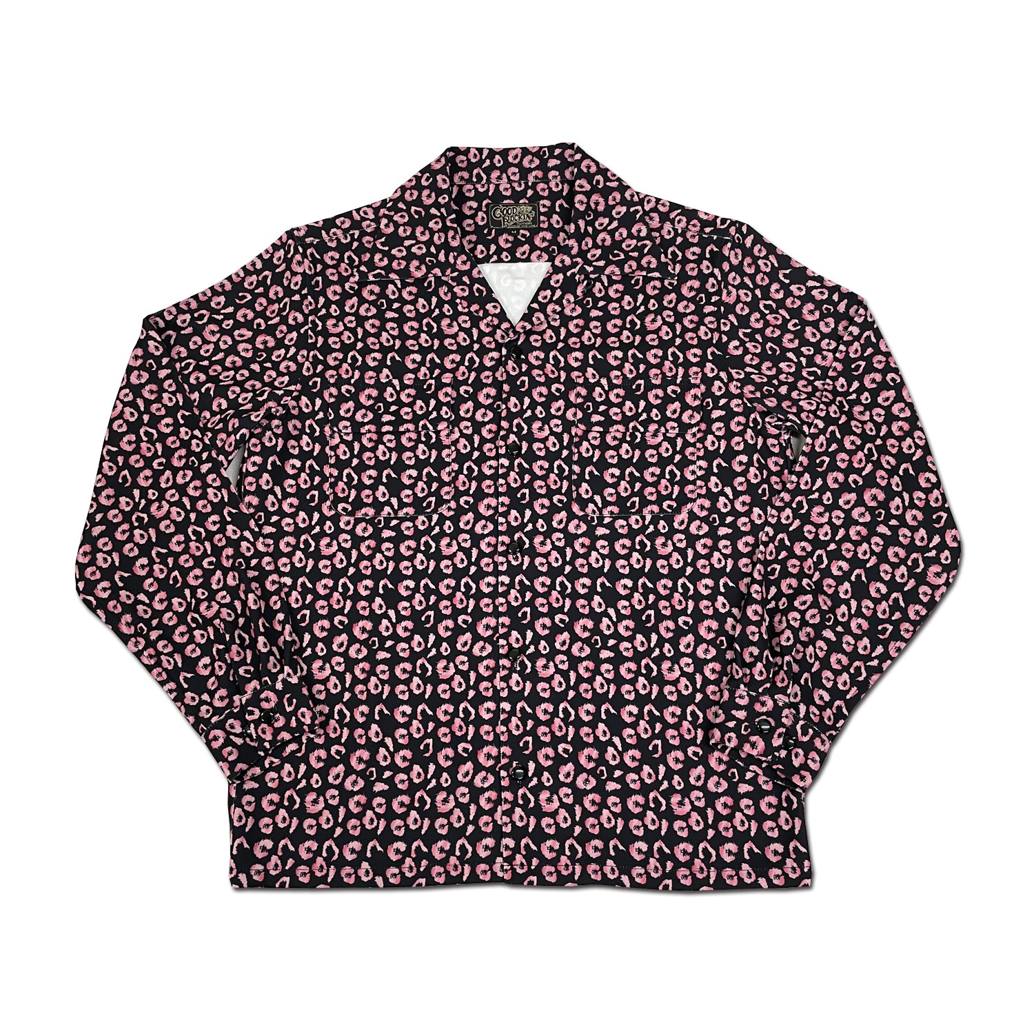 Long Sleeve Rayon Print Shirt「Black&Pink Leopard」/長袖レーヨン