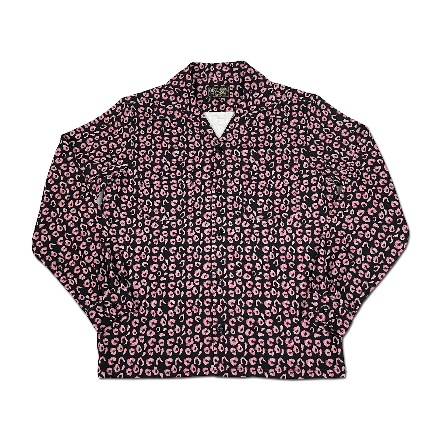 Long Sleeve Rayon Print Shirt「Black&Pink Leopard」/長袖レーヨンプリントシャツ「ブラック＆ピンクレオパード」