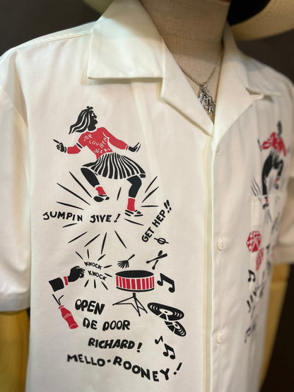 Short Sleeve open collar Shirts "Hep Cats"White