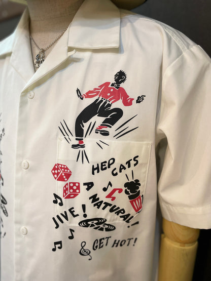 Short Sleeve open collar Shirts "Hep Cats"White