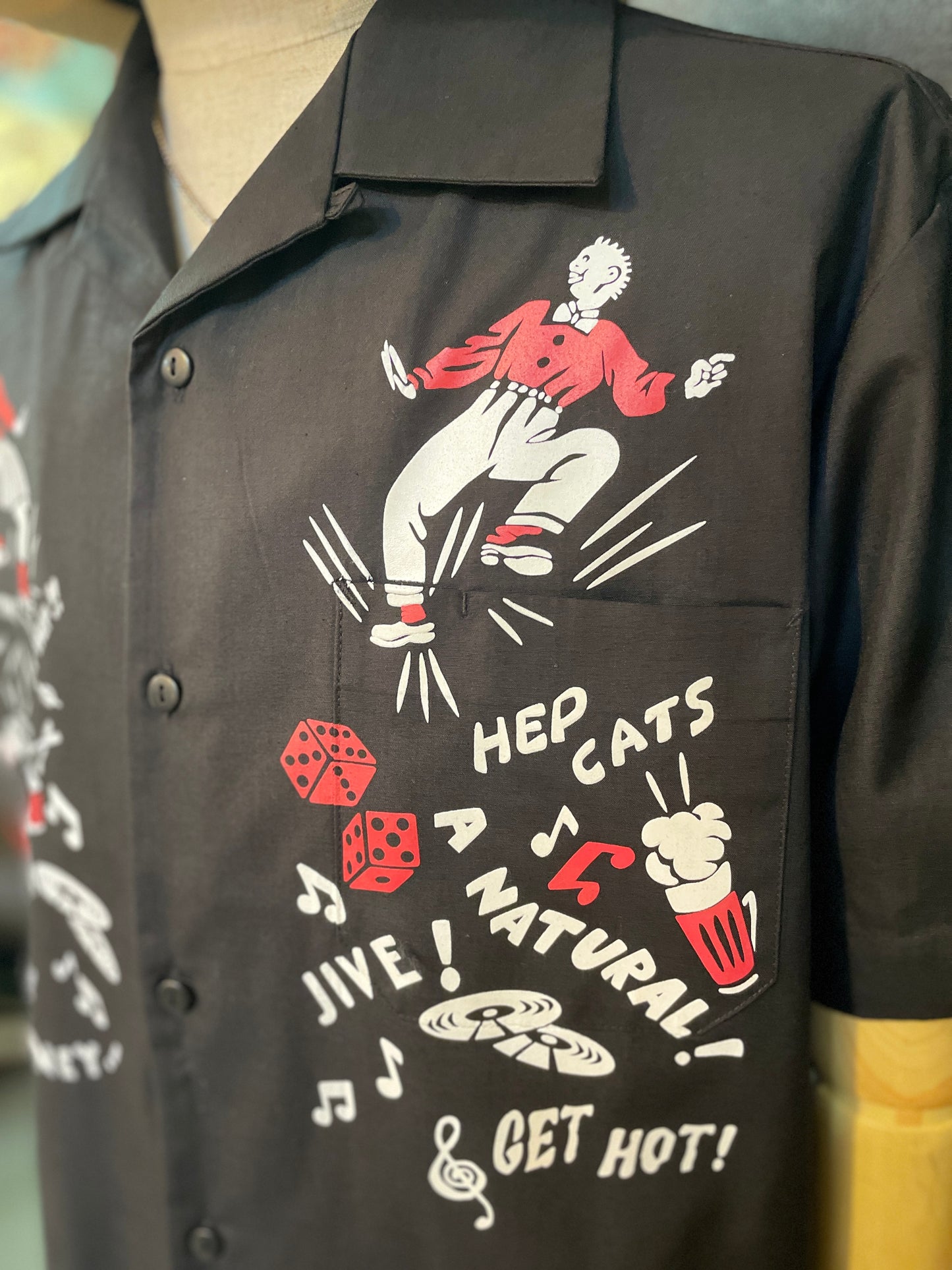 Short Sleeve open collar Shirts "Hep Cats"Black/半袖オープンカラーシャツ"ヘップキャッツ"ブラック