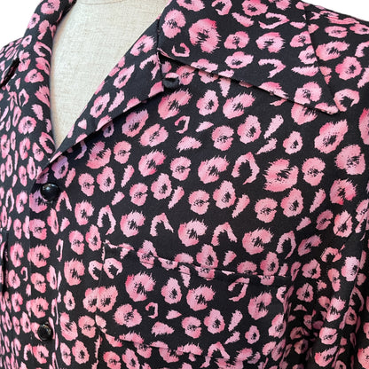 Long Sleeve Rayon Print Shirt「Black&Pink Leopard」/長袖レーヨンプリントシャツ「ブラック＆ピンクレオパード」