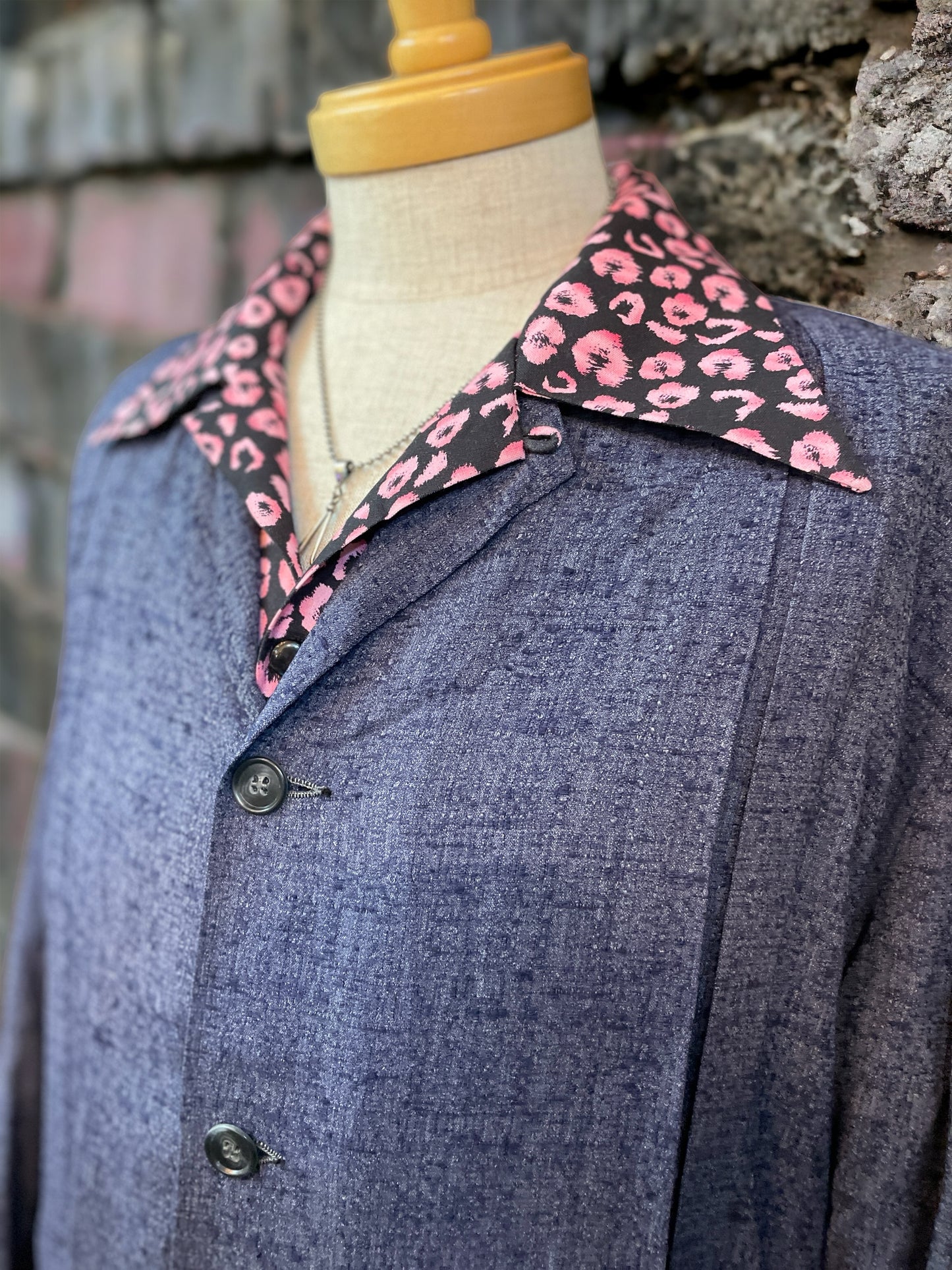 Long Sleeve Rayon Print Shirt「Black&Pink Leopard」/長袖レーヨンプリントシャツ「ブラック＆ピンクレオパード」