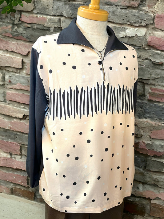 Long Sleeve Rayon Print Pullover Shirt「Black&Pink」/長袖レーヨンプルオーバーシャツ「ブラック＆ピンク」