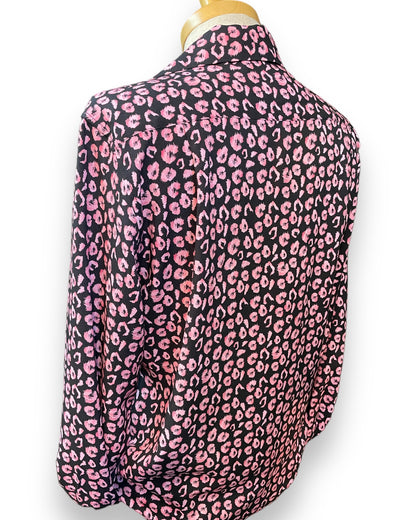 Long Sleeve Rayon Print Shirt「Black&Pink Leopard」/長袖レーヨンプリントシャツ「ブラック＆ピンクレオパード」