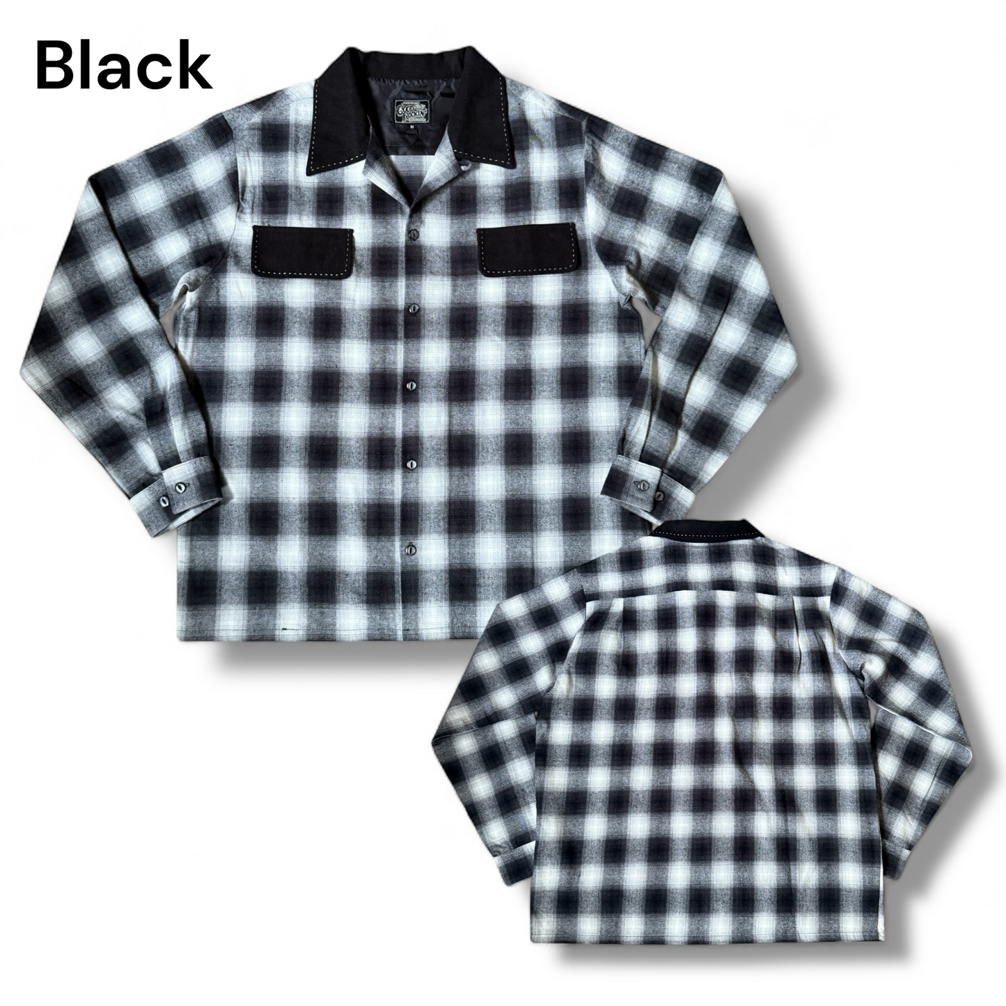 Long Sleeve  Shirts ” Ombre check "/長袖オンブレチェック＆ブラックオープンカラーシャツ