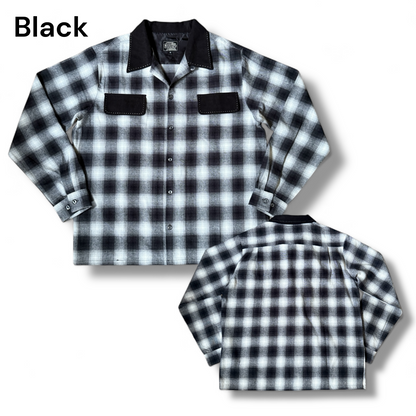 Long Sleeve  Shirts ” Ombre check "/長袖オンブレチェック＆ブラックオープンカラーシャツ