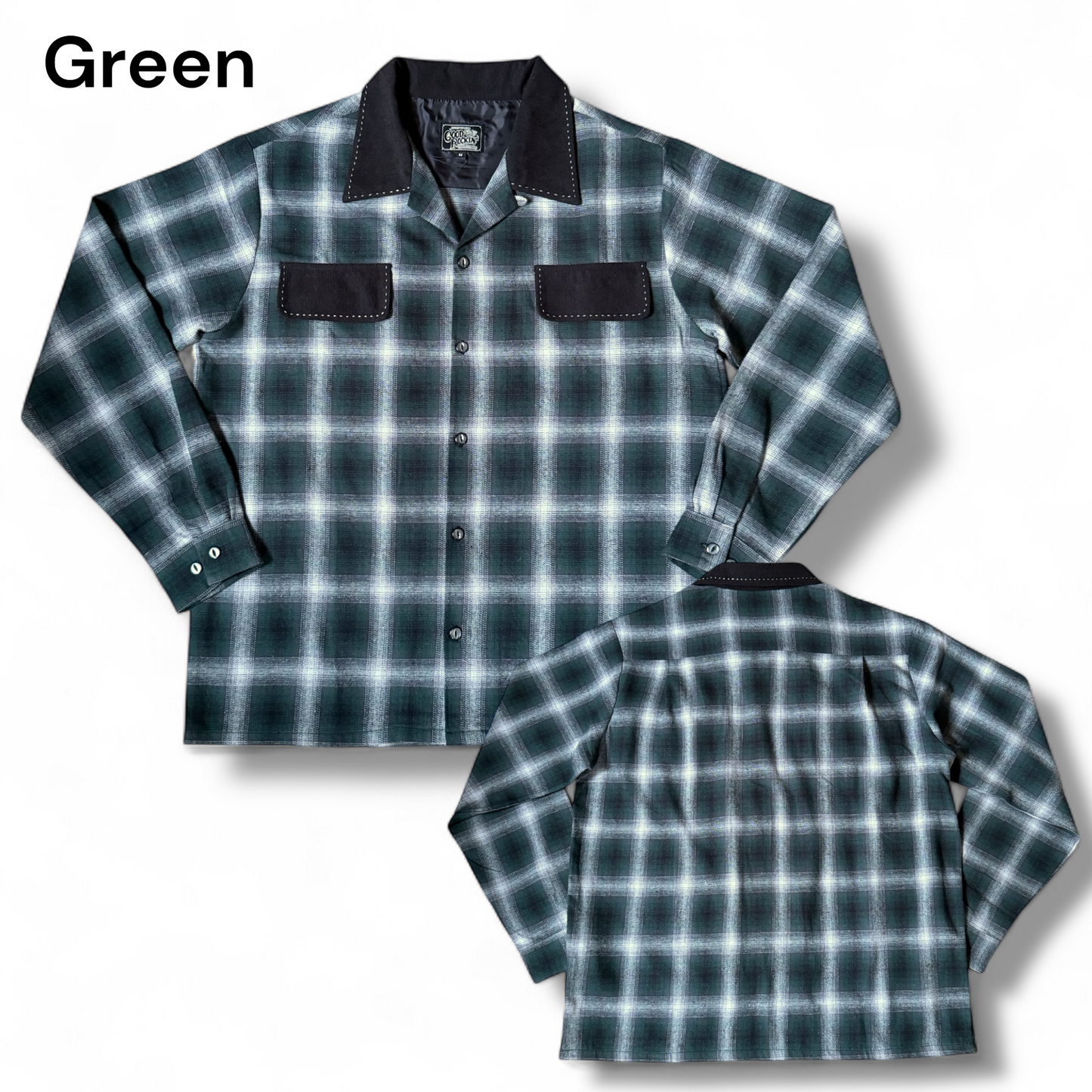 Long Sleeve  Shirts ” Ombre check "/長袖オンブレチェック＆ブラックオープンカラーシャツ