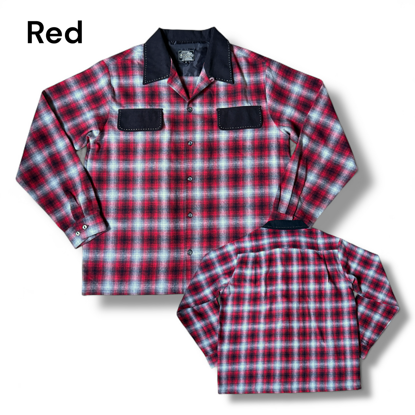 Long Sleeve  Shirts ” Ombre check "/長袖オンブレチェック＆ブラックオープンカラーシャツ