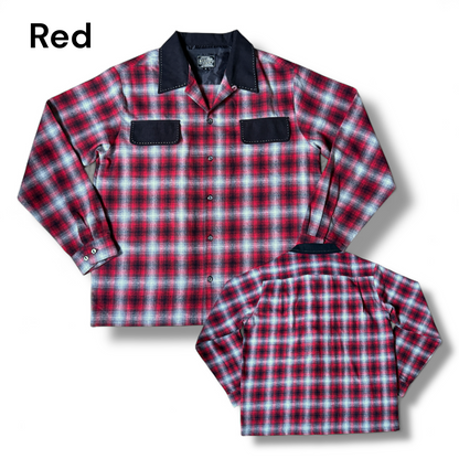 Long Sleeve  Shirts ” Ombre check "/長袖オンブレチェック＆ブラックオープンカラーシャツ