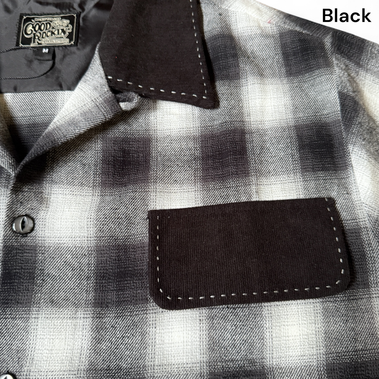 Long Sleeve  Shirts ” Ombre check "/長袖オンブレチェック＆ブラックオープンカラーシャツ