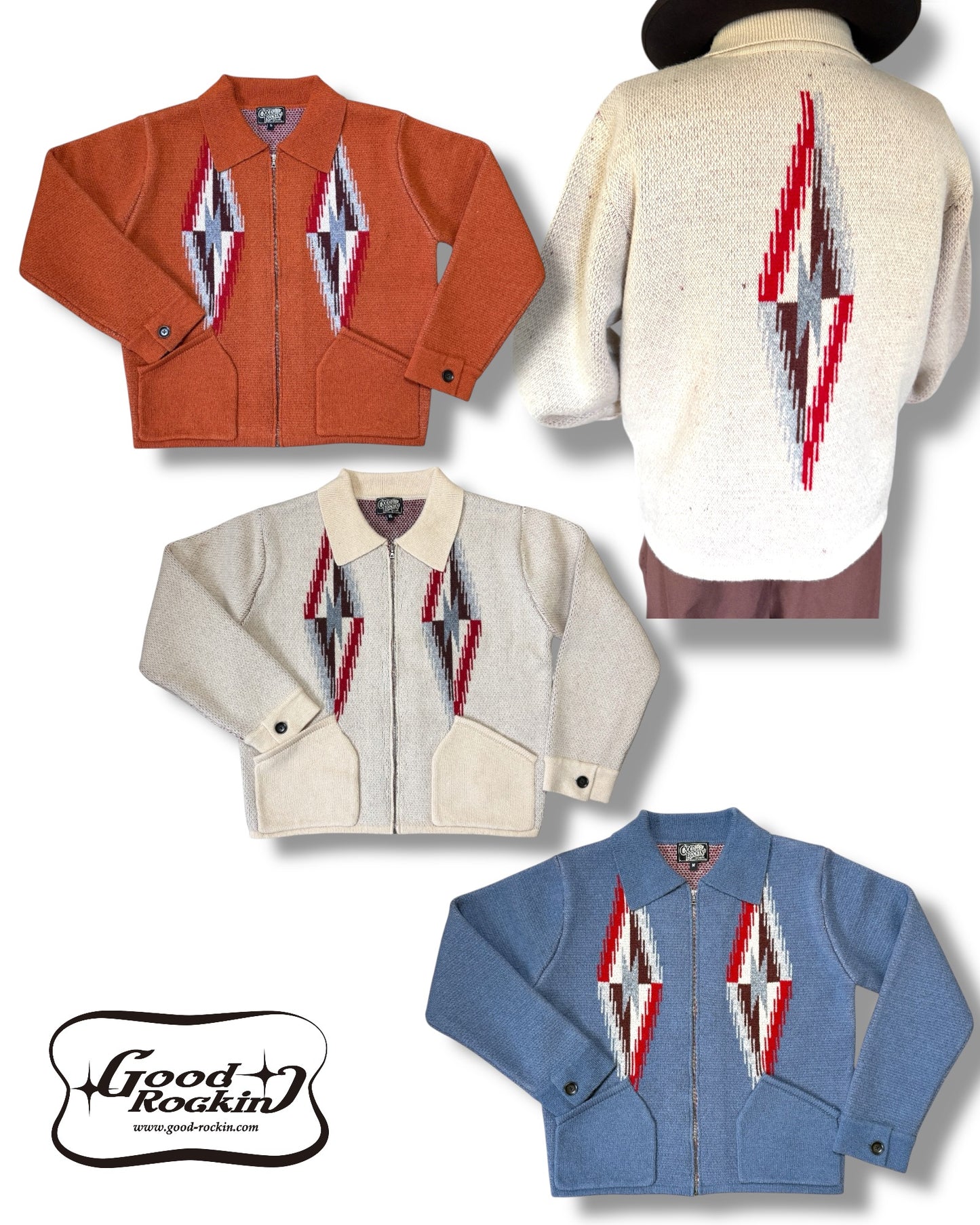 Full zip vintage style sweater "South Western/chimayo" / Full zip vintage style knit jacket "South Western/chimayo"