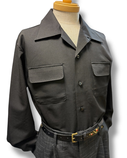Long Sleeve  Shirt "Vintage style stitch "/長袖ハンドステッチ無地オープンカラーシャツ