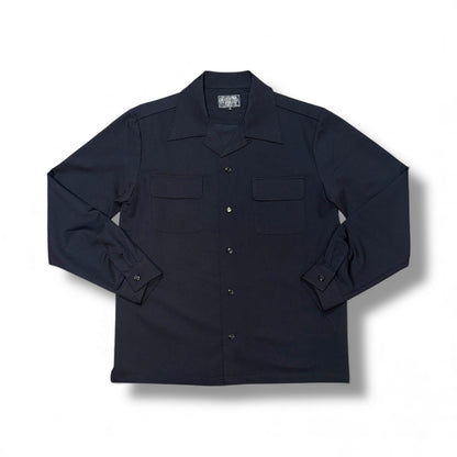 Long Sleeve  Shirt "Vintage style stitch "/長袖ハンドステッチ無地オープンカラーシャツ