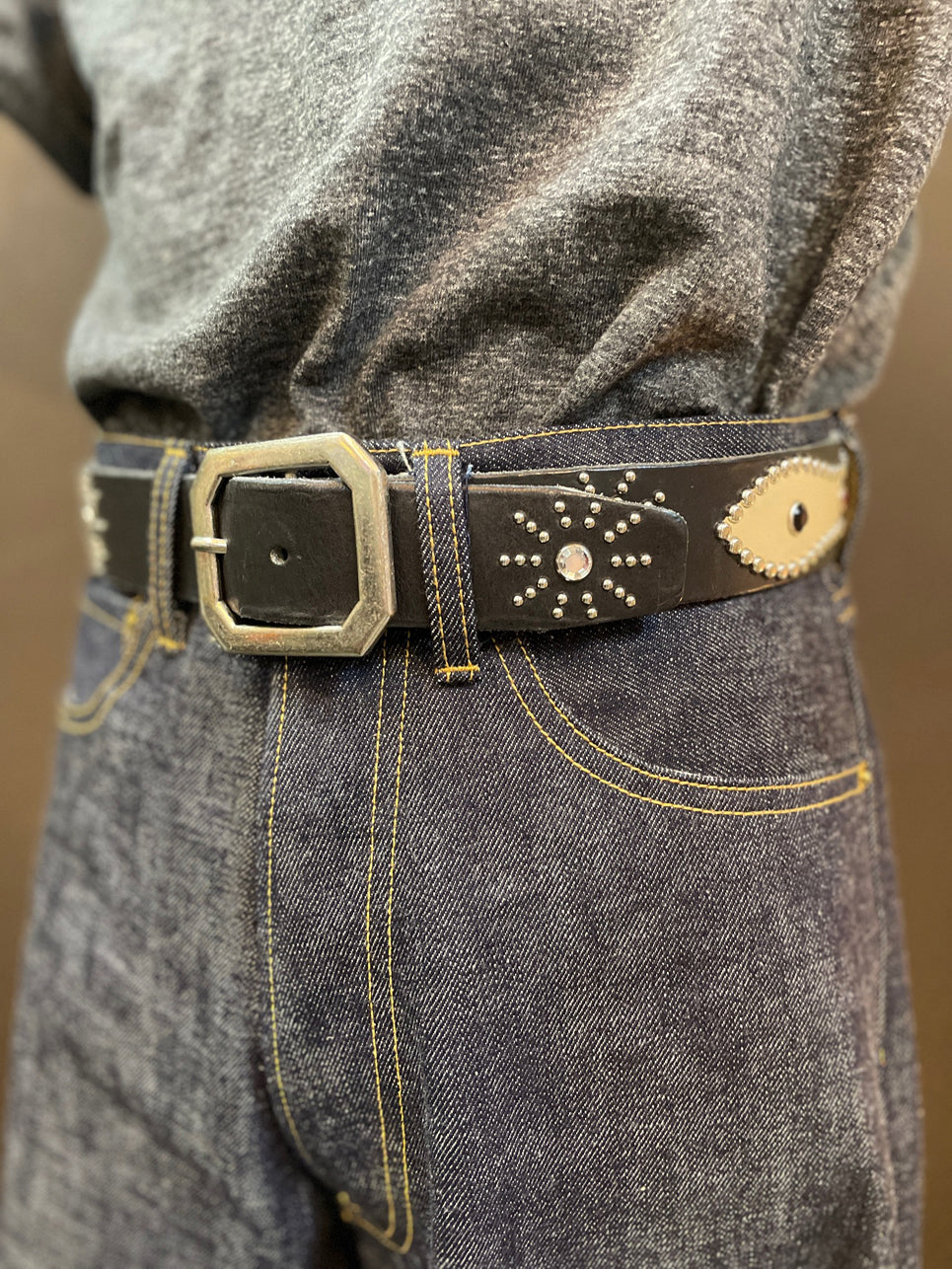 Vintage Style Leather Studs Belt/ヴィンテージスタイルレザー