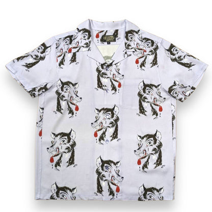 Short Sleeve Rayon Print Shirt "WOLF・Light Purple"