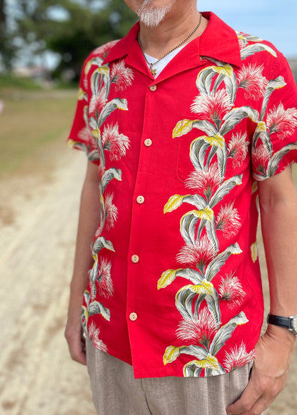 Short Sleeve Rayon Print Shirt "Tropical Flower Red"