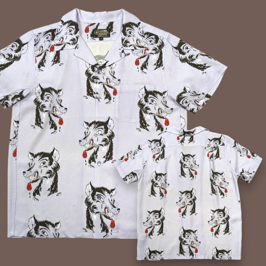 Short Sleeve Rayon Print Shirt "WOLF・Light Purple"