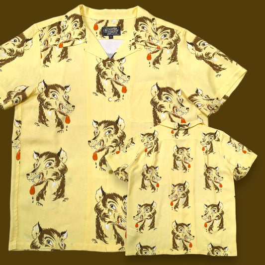 Short Sleeve Rayon Print Shirt 「WOLF・Light Yellow」/半袖レーヨンプリントシャツ「ウルフ・ライトイエロー」