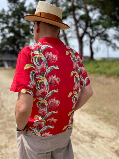 Short Sleeve Rayon Print Shirt "Tropical Flower Red"