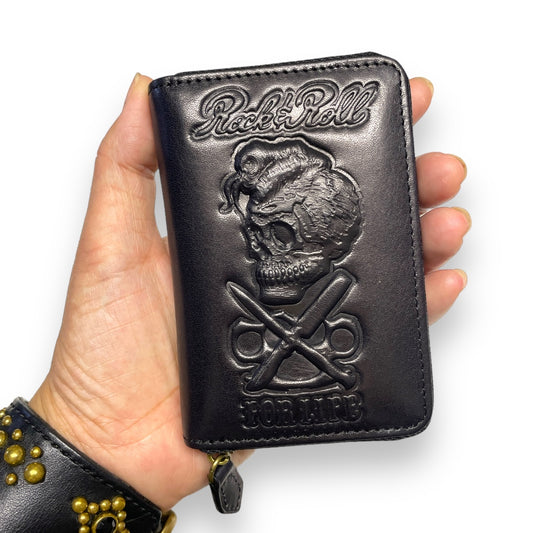 Leather Small Round Zip Wallet "Rock'n'Roll"/レザーエンボススモールラウンドジップウォレット"ロックンロール"