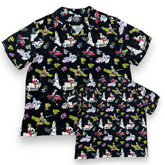 Short Sleeve Rayon Print Shirt 「Ｍ.KELLY」/半袖レーヨンプリントシャツ「マシンガンケリー ブラック（Pinup Girl &Car)」