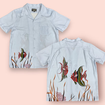 Short Sleeve Rayon Print Shirt "Tropical fish・LIGHT BLUE" / Short Sleeve Rayon Print Shirt "Tropical Fish・Light Blue"