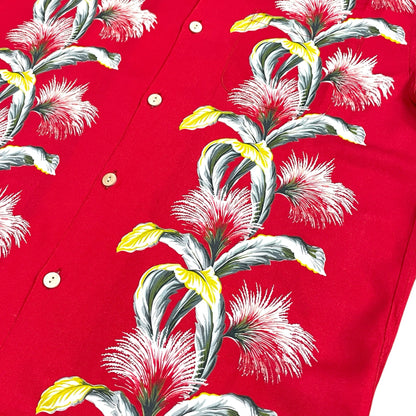 Short Sleeve Rayon Print Shirt "Tropical Flower Red"