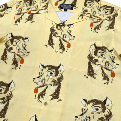 Short Sleeve Rayon Print Shirt "WOLF・Light Yellow"