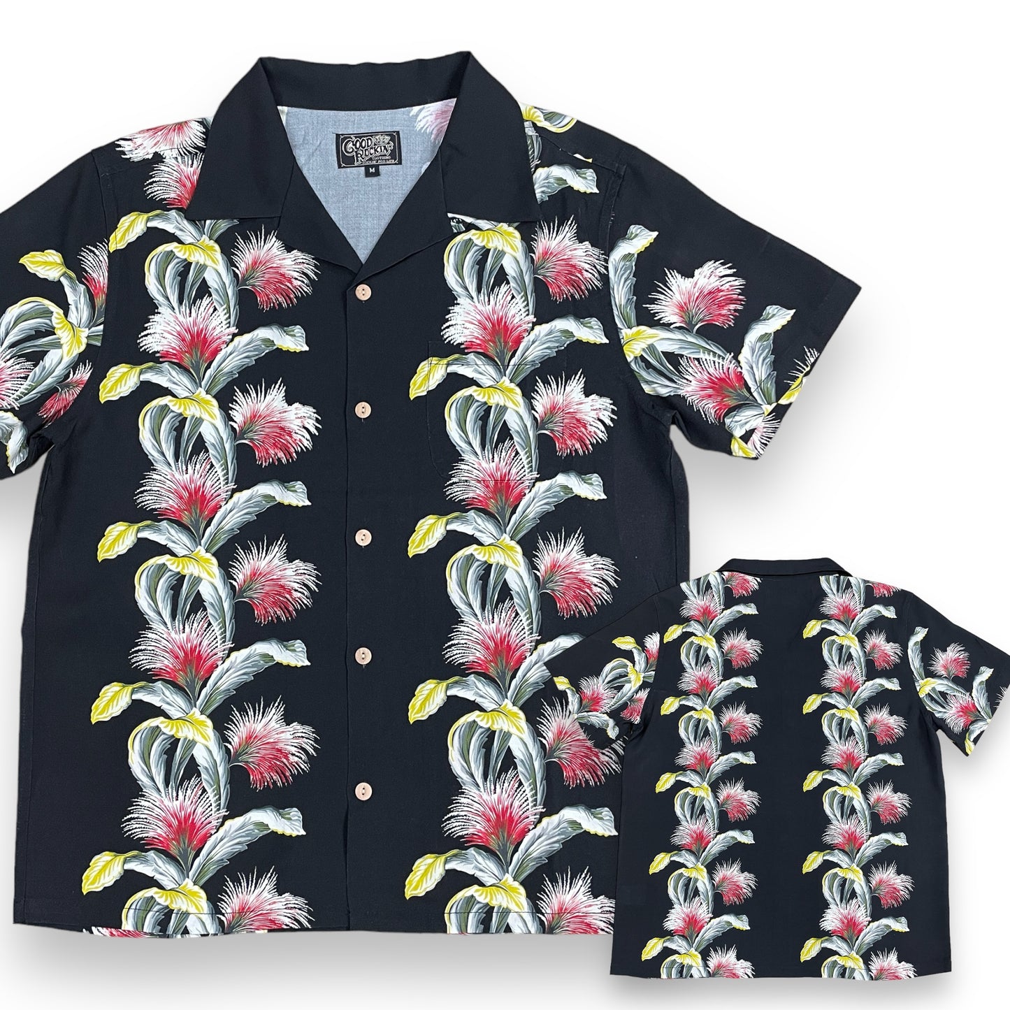 Short Sleeve Rayon Print Shirt "Tropical Flower Black"