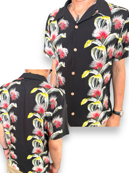 Short Sleeve Rayon Print Shirt "Tropical Flower Black"