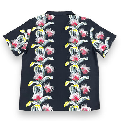 Short Sleeve Rayon Print Shirt "Tropical Flower Black"