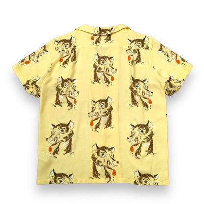 Short Sleeve Rayon Print Shirt "WOLF・Light Yellow"