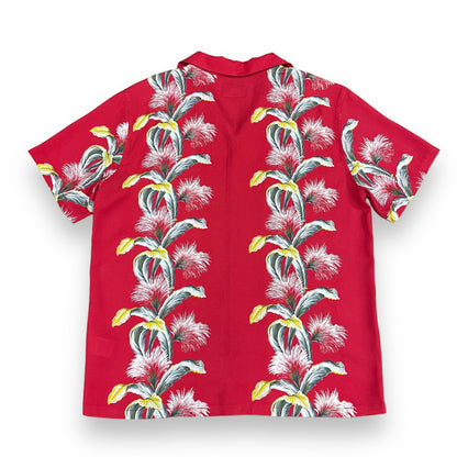 Short Sleeve Rayon Print Shirt "Tropical Flower Red"