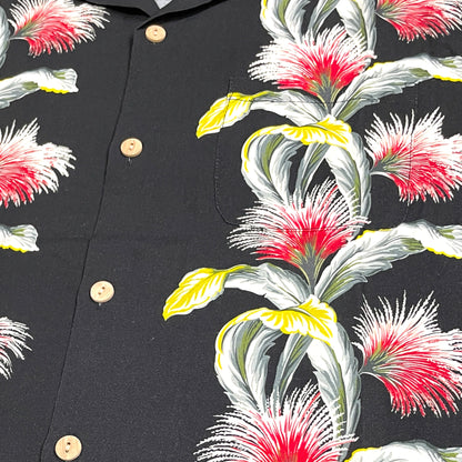 Short Sleeve Rayon Print Shirt "Tropical Flower Black"