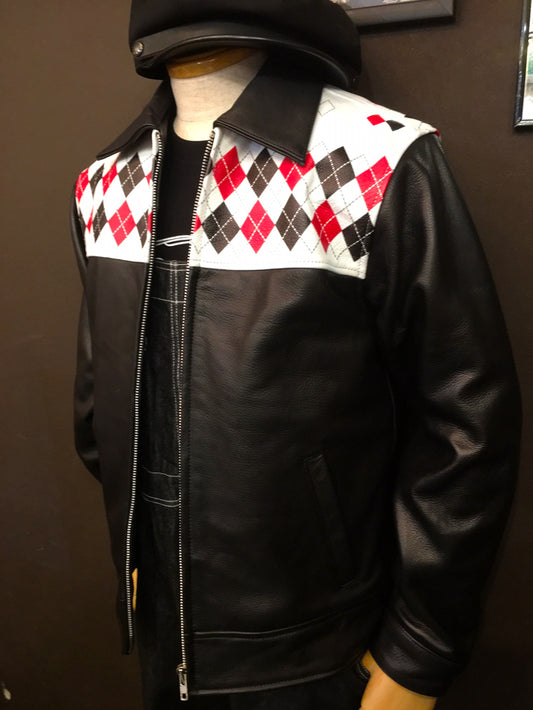 Leather Jacket "VINTAGE ARGYLE PATTERN"