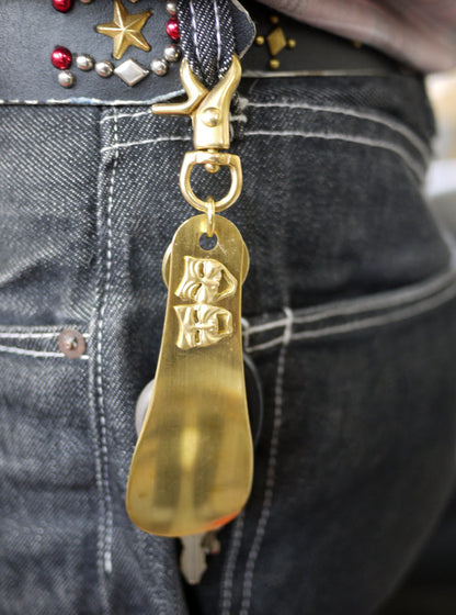 Brass Shoehorn Key Ring "Horseshoe&amp;Dice"